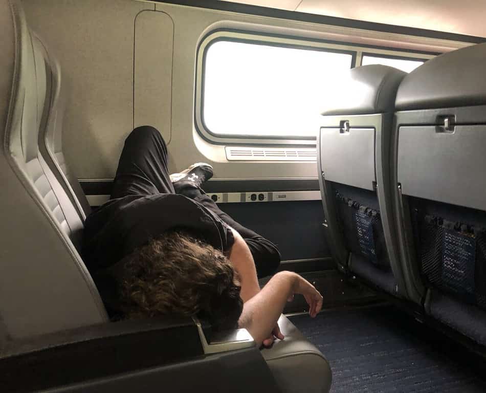 Catching a nap on the long segment from Albany to Niagara Falls